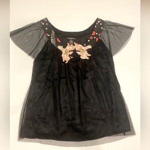 Vintage early 2000s, Vivienne Tam silk chiffon top, embroidery details. Size 2/M